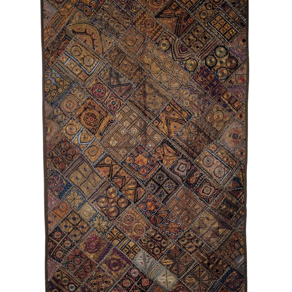 Vintage Banjari Sari Patchwork Tapestry, Traditional Handmade boho wall hanging